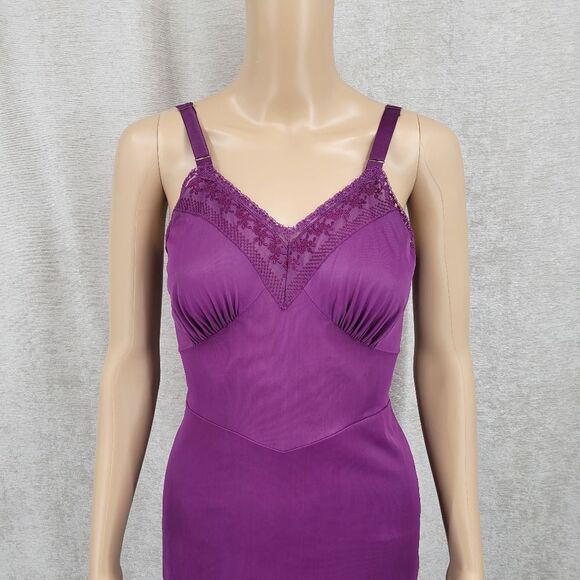 Vintage Slip Dress Upcycled Dyed Eggplant Purple with Lace and Embroidery Detail - Picture 2 of 11